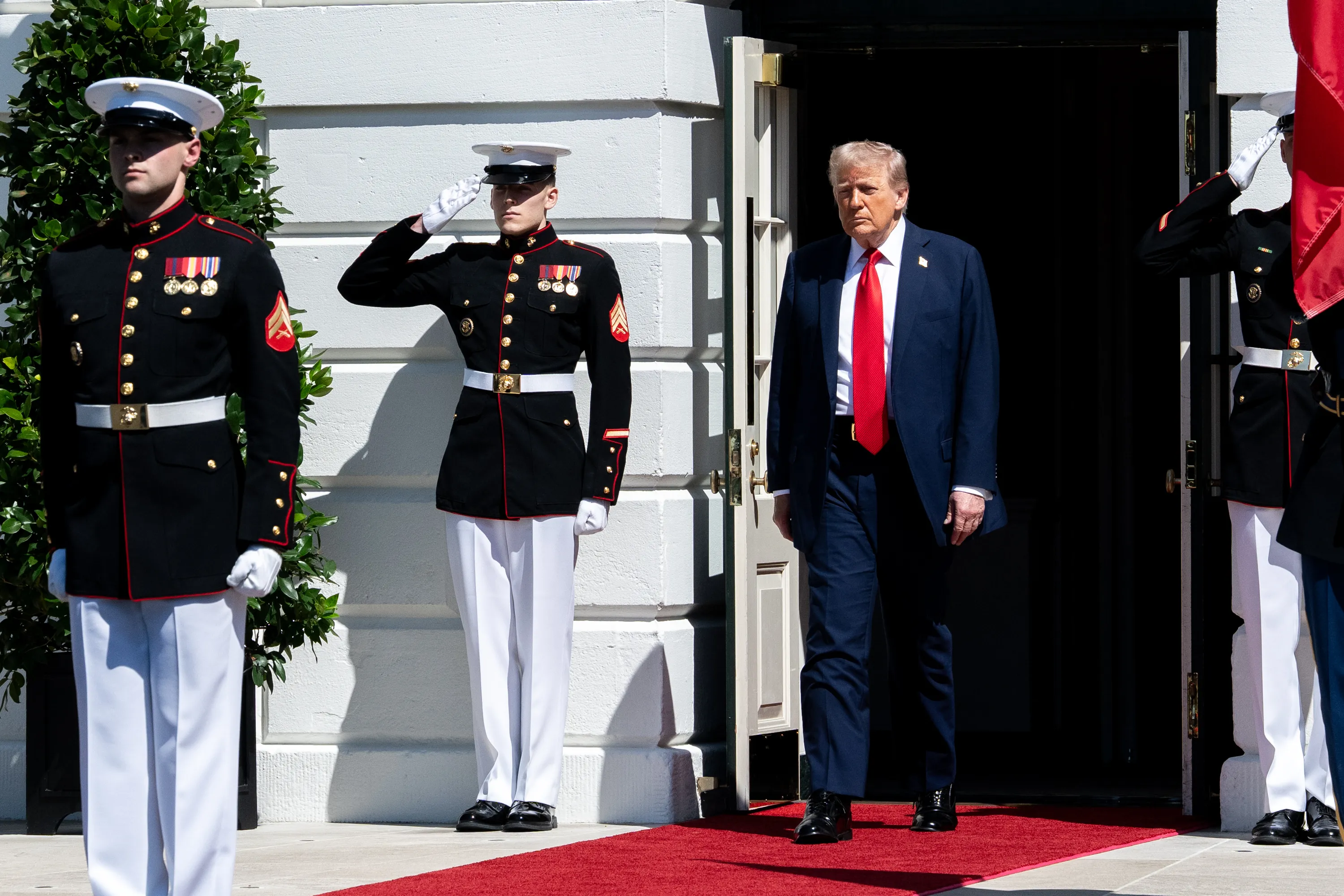 F-35 and F-16 fighter jets perform a flyover at the White House in honor of the visit of Polish President Karol Nawrocki, September 3, 2025, with a single F-16 in missing-man formation.