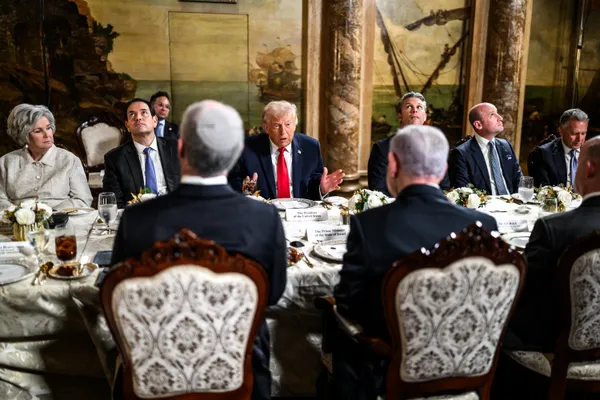 President Donald Trump hosts a bilateral meeting with Israeli Prime Minister Benjamin Netanyahu at Mar-a-Lago on December 29, 2025.
