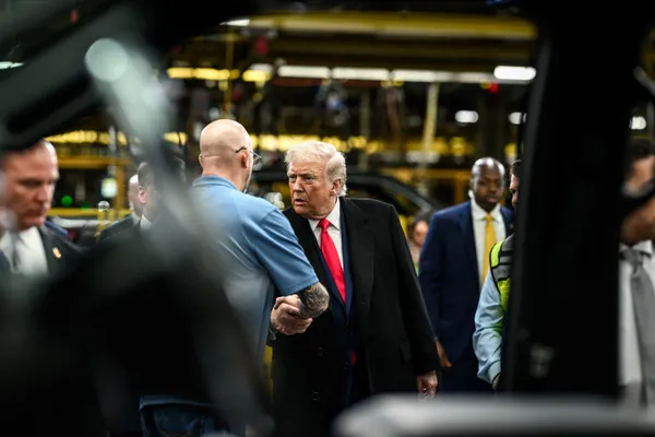 President Donald Trump tours the Ford River Rouge Complex in Dearborn, Michigan, January 13, 2026.